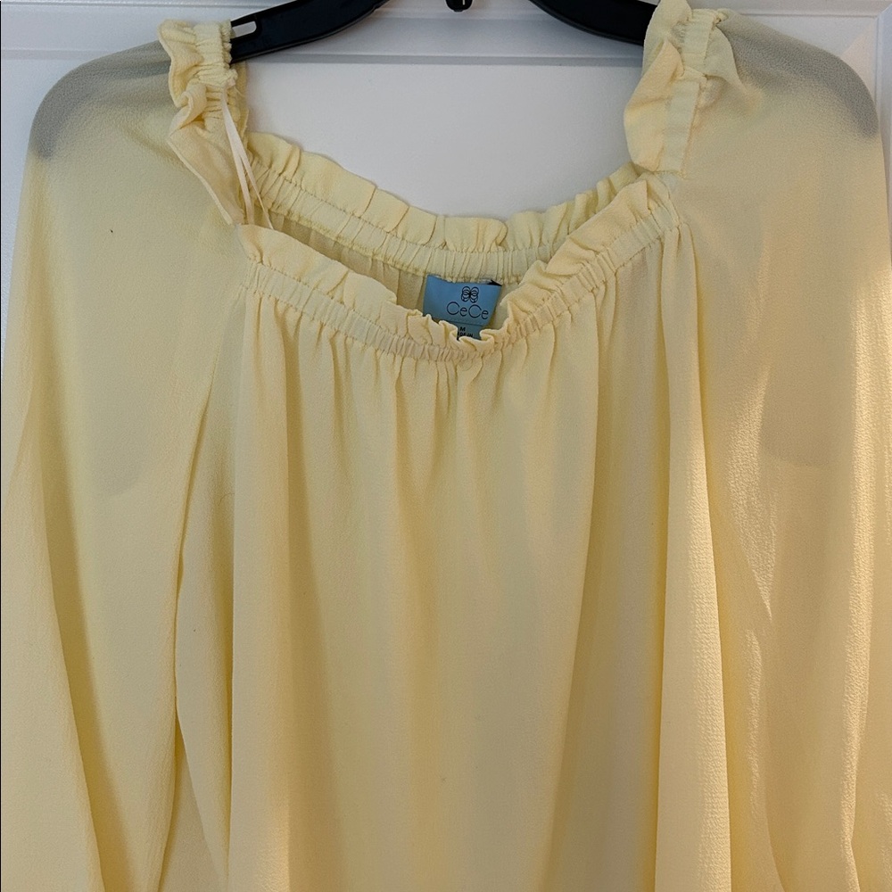 CeCe Soft Yellow Gathered Top
